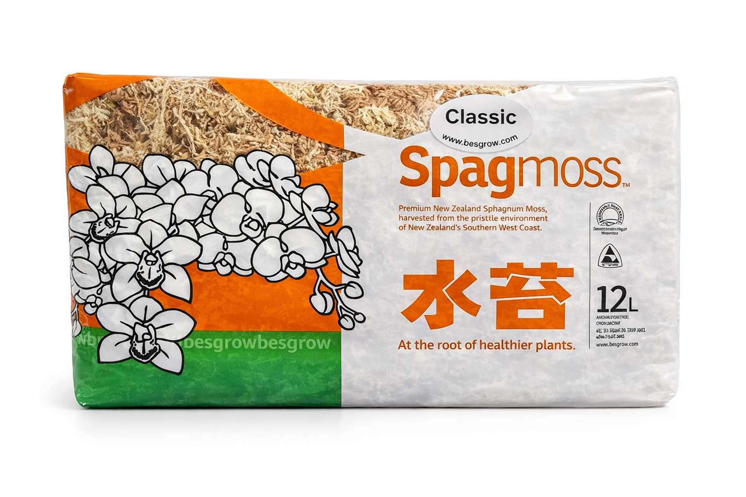 MECH TORFOWIEC SPHAGNUM DO ROŚLIN, UKORZENIANIA I PALIKÓW 150 G 12 L BESGROW SPAGMOSS CLASSIC